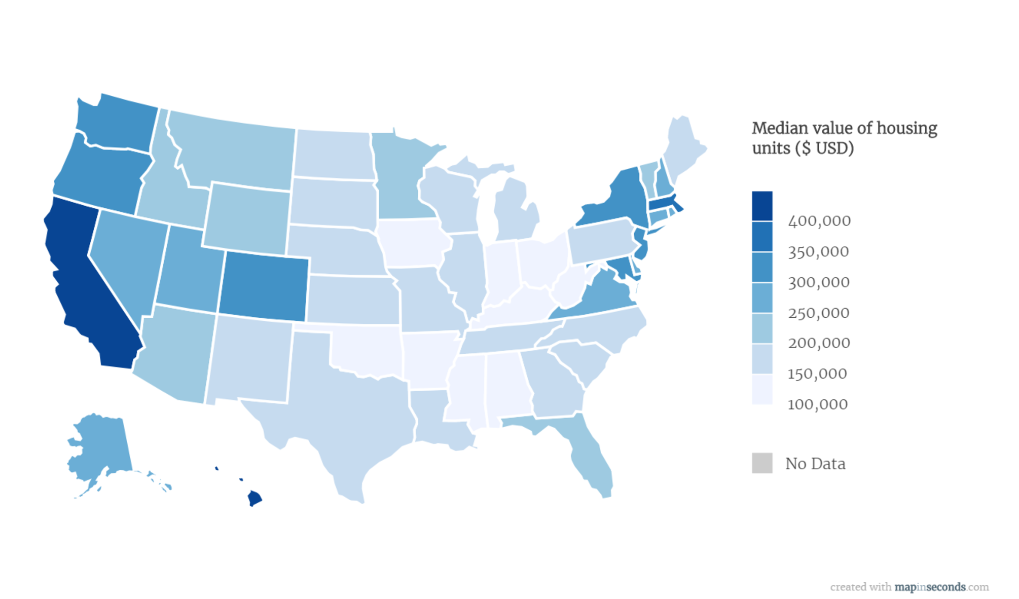 incidente carencia Permanecer Median home value in every US state via the US Census Bureau