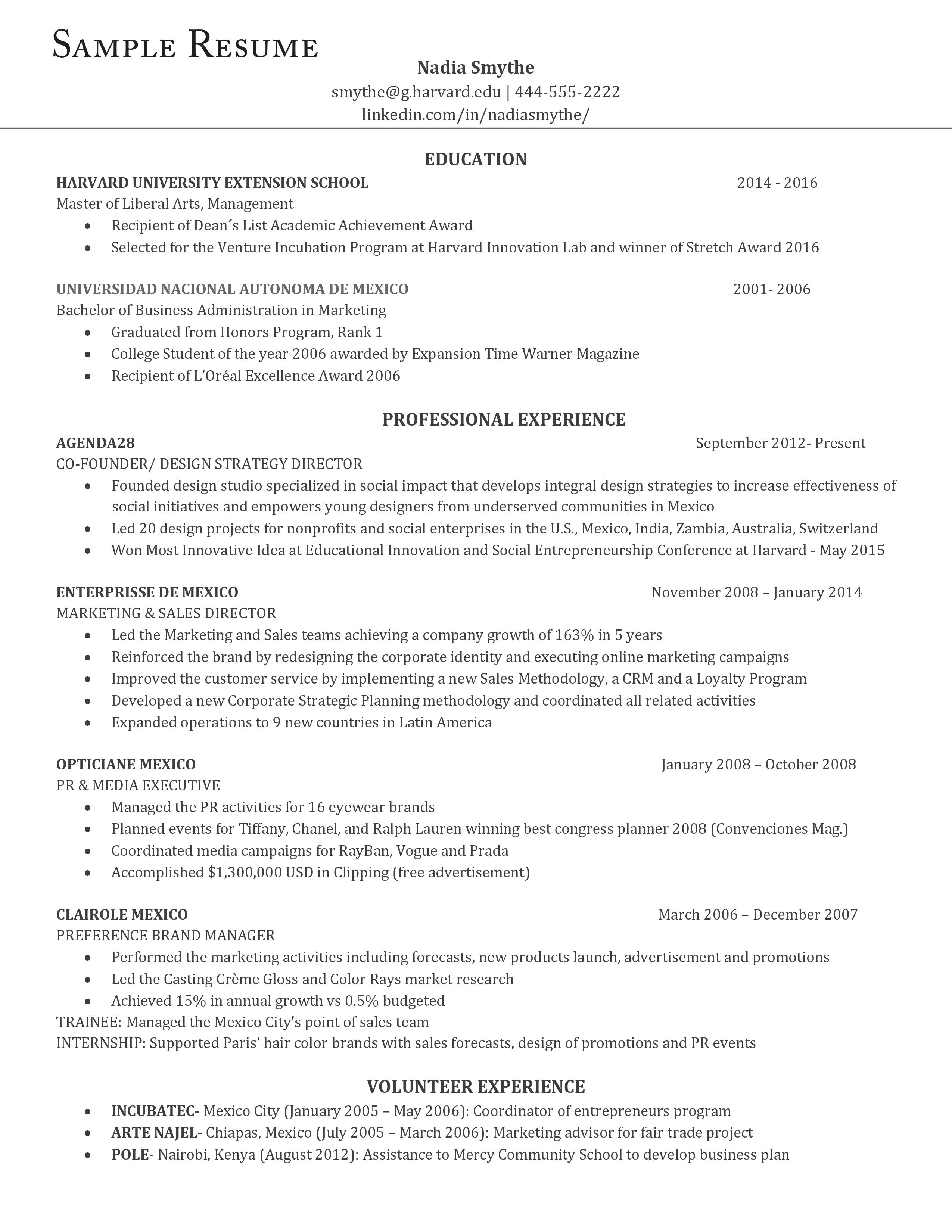 resume harvard